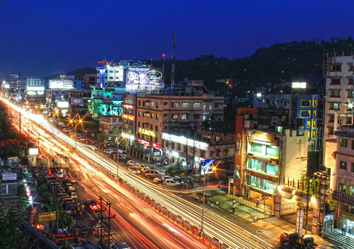 City rides showing Bangalore cityscape at night
